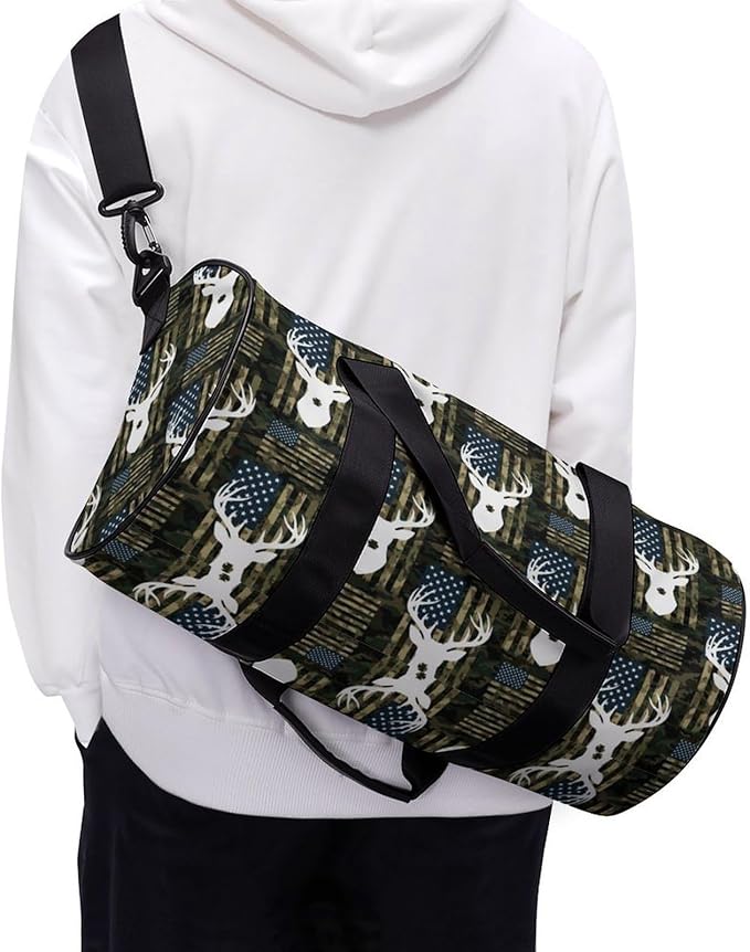 Beach Swim Bags American Flag Camo Deer Men Women Duffle Bag Foldable Gym Bag Lightweight Travel Sports Bags for Men and Women