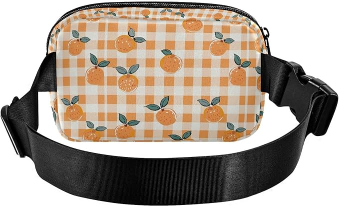 Orange Fruit Plaid Fanny Pack for Women Men Water Resistant Fashion Waist Packs with Adjustable Strap Belt Bag for Travel Workout Jogging Hiking 21219360