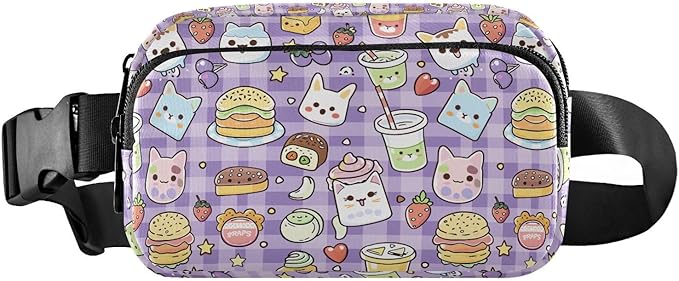 Kawaii Cat Bear Milk Cake Plaid Fanny Pack for Women Men Water Resistant Fashion Waist Packs with Adjustable Strap Belt Bag for Travel Workout Jogging Hiking 21219476