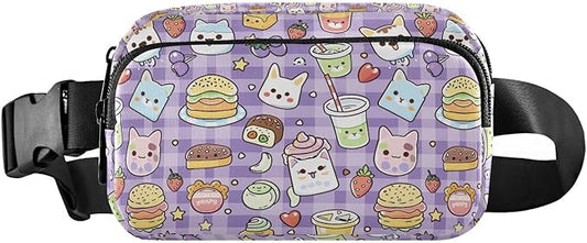 Kawaii Cat Bear Milk Cake Plaid Fanny Pack for Women Men Water Resistant Fashion Waist Packs with Adjustable Strap Belt Bag for Travel Workout Jogging Hiking 21219476