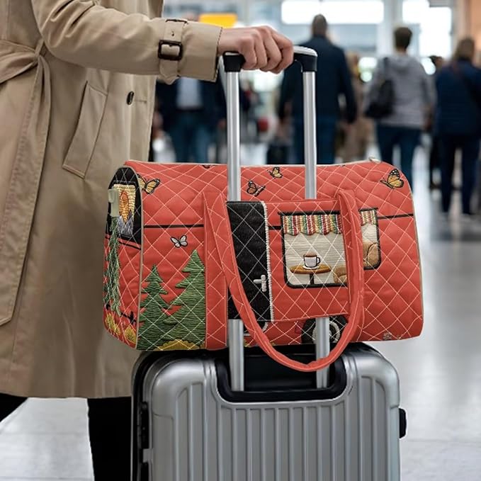 COEQINE Quilted Travel Duffle Bag For Men Travel with Shoulder Strap and Trolley Sleeve Large Quilted Tote Bag Large Car Packable Travel Bag
