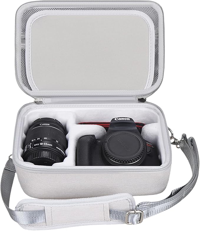 FBLFOBELI EVA Travel Storage Case for Canon EOS Rebel T7 / T8i / T5 / R50 / R100 DSLR Camera with 18-55mm Lens, Camera Protective Waterproof Carrying Bag (Case Only) (Gray)