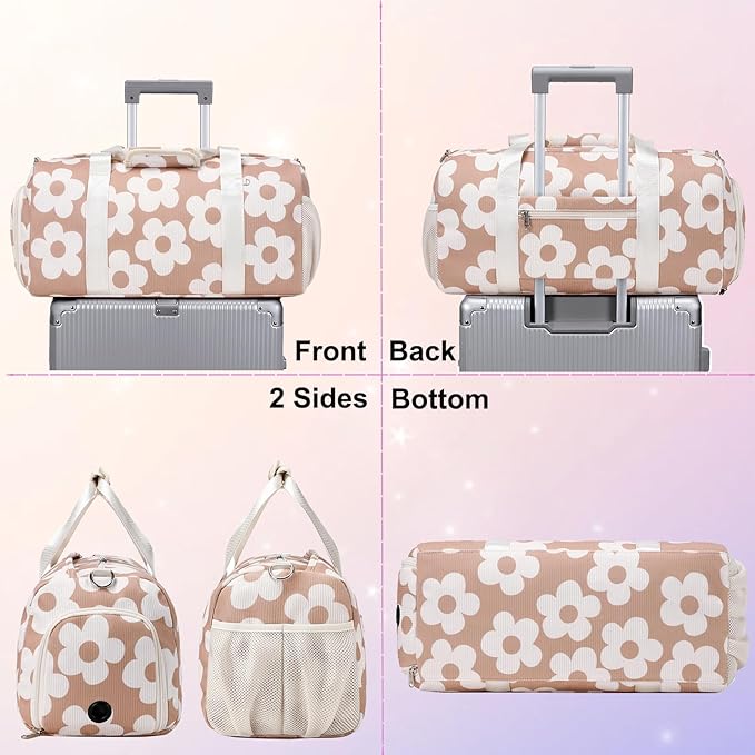 Dance Bag Duffle Bag Girls Kids Cute Gym Bag Corduroy Ballet Bag with Shoes Compartment & Wet Separation Waterproof Sports Overnight Travel Bag