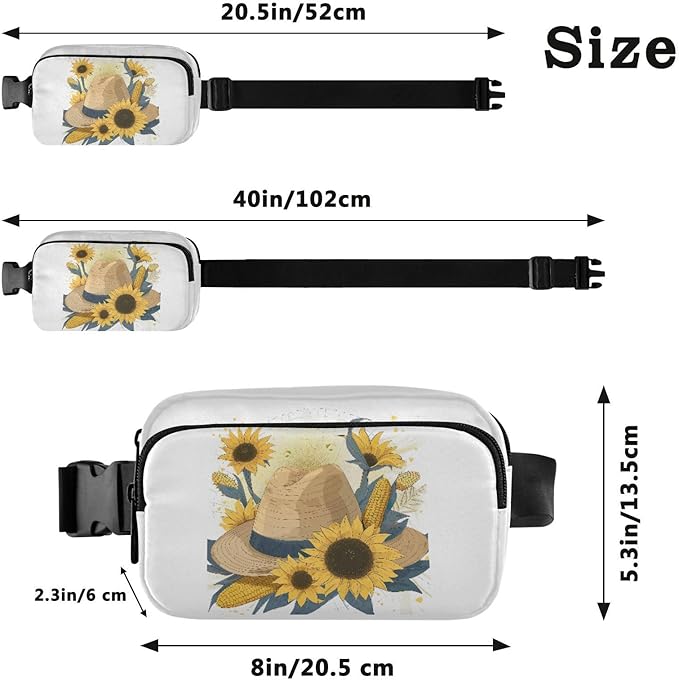 Sunflowers and Corn on A Hat Fanny Pack for Women Men Water Resistant Fashion Waist Packs with Adjustable Strap Belt Bag for Travel Workout Jogging Hiking 21218944