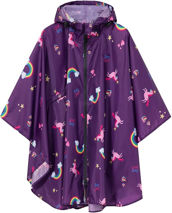 SaphiRose Lightweight Kids Rain Poncho Waterproof Jacket Zipper Up Rain Coat