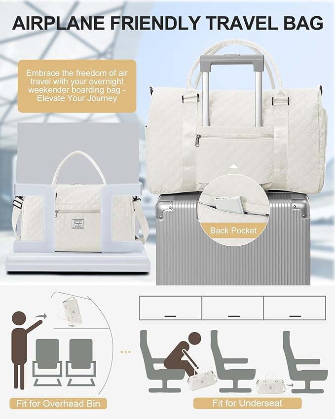 Gym Duffle Bag for Women with Shoe Compartment Waterproof Travel Tote Bags Personal Item Carry On Weekender Overnight Bags with Toiletry Bag Swimming Yoga Bags Hospital Holdalls Beige