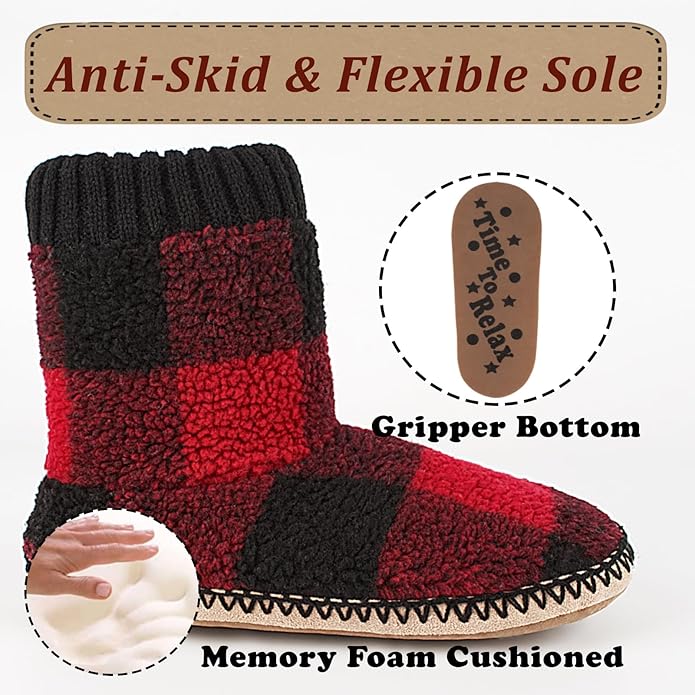 cosyone1997 Boot Slippers for Men Indoor Soft Sole, Warm Fuzzy Slipper Socks with Non Slip Grips