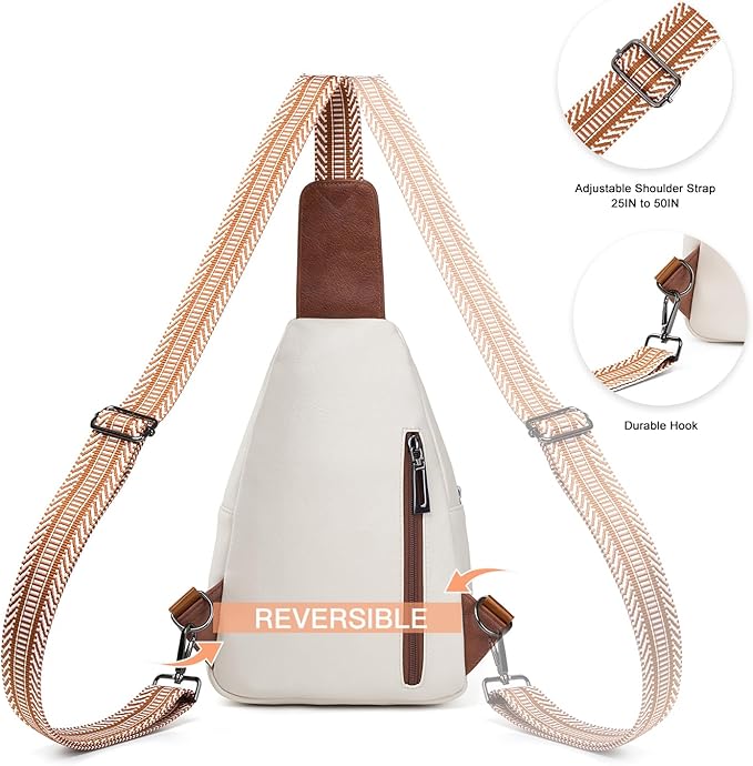 7L Sling Bag for Women Vegan Leather Crossbody Purse Chest Bags Fashionable Trendy Fanny Pack with Travel, Beige