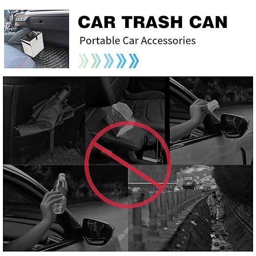 Homelove Car Trash Can, Leak-Proof Waterproof Trash Bin Collapsible Portable Auto Garbage Bag Large Capacity Trashcan Storage Bag Multipurpose Car Organizer Hanging (White)