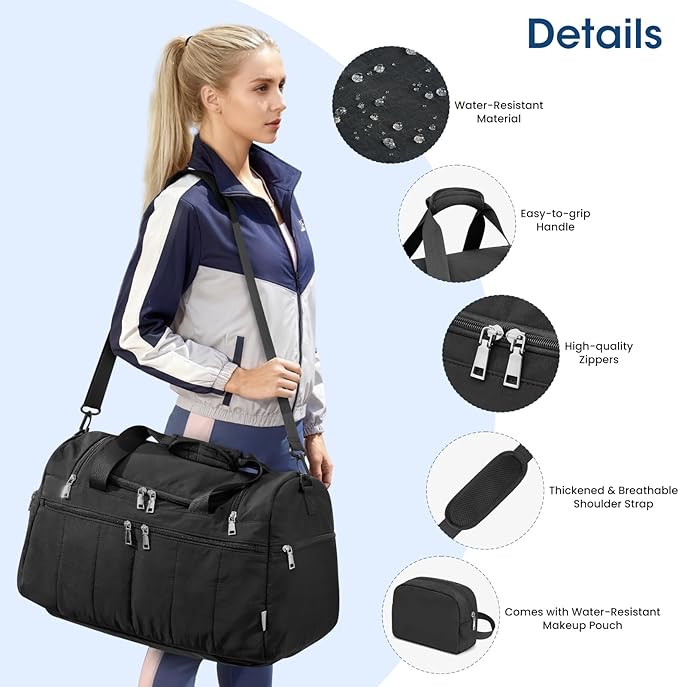 G4Free 45L Travel Duffle Bag for Women Men 3 in 1 Duffel Bags with Shoes Compartment Gym Backpack for Weekender Overnight, Black