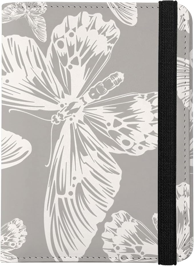Cute Passport Holder and Holder Combo Passport Cover with RFID Blocking Women Men Compatible Wallet Credit Card Protector(White Butterfly)
