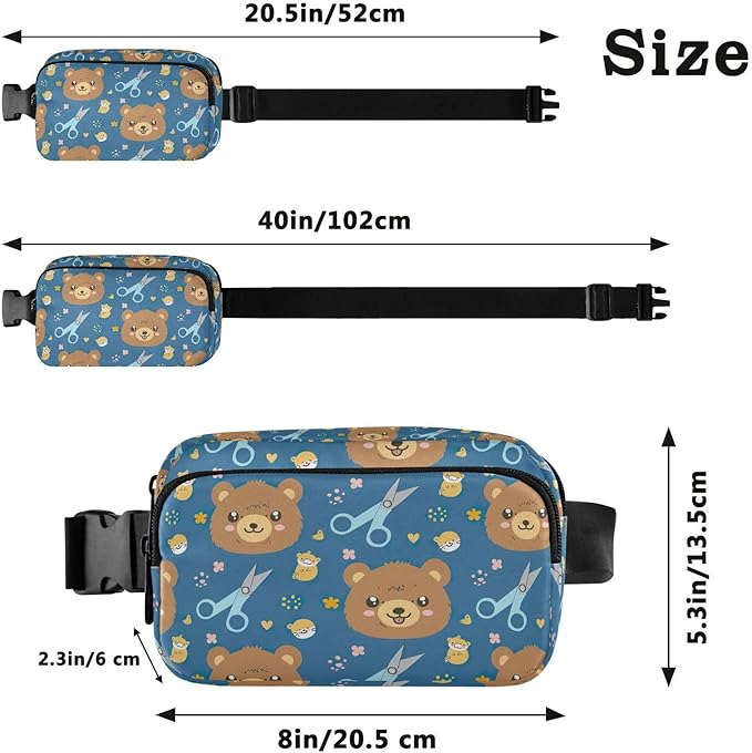 Kawaii Bear Scissors Fanny Pack for Women Men Water Resistant Fashion Waist Packs with Adjustable Strap Belt Bag for Travel Workout Jogging Hiking 21219453