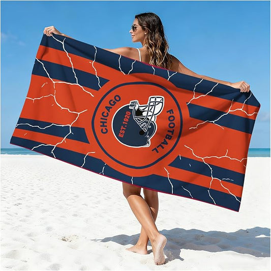 Football Fan Thin Lightweight Microfiber Beach Towel Chicago Themed Oversized Towels Men Women Apparel Bear Team Boyfriend Bf Dad Friend Christmas Xmas Father Day Cool Nice Gifts