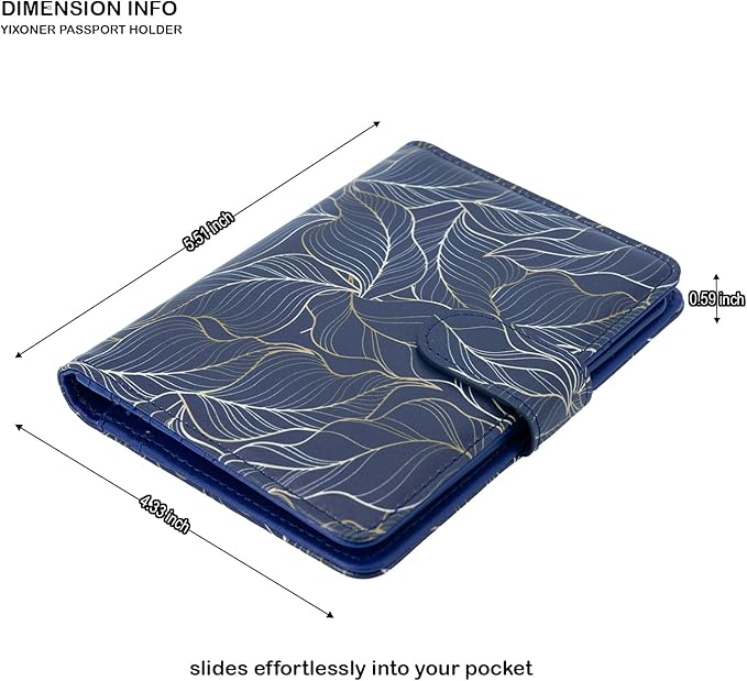 Passport Holder For Travel, RFID Blocking Passport Wallet, Passport Cover Secure & Front Pocket Money Holder For Men & Women, Travel Wallet, Golden Leaves In Blue, Advanced Version