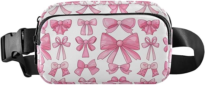 Cute Pink Bows Fanny Pack for Women Men Water Resistant Fashion Waist Packs with Adjustable Strap Belt Bag for Travel Workout Jogging Hiking 21220633