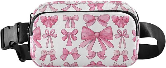 Cute Pink Bows Fanny Pack for Women Men Water Resistant Fashion Waist Packs with Adjustable Strap Belt Bag for Travel Workout Jogging Hiking 21220633