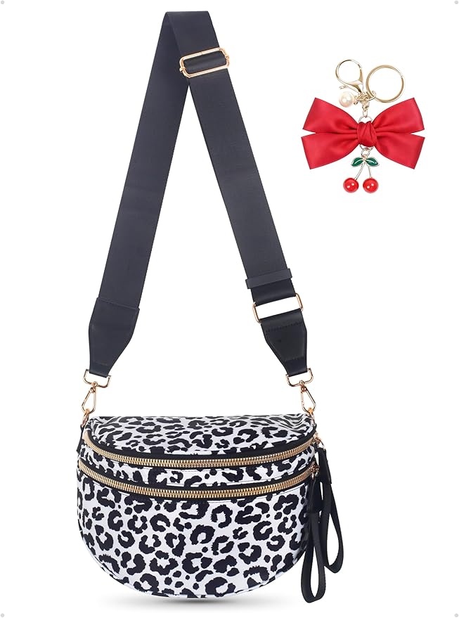 Bum Bag Crossbody Bag for Women | Spacious Bum Bags | Nylon Crossbody Fanny Packs | Leopard Purse Belt Wallet (Colour Bum Bag-Black and White Leopard)