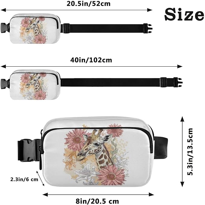 Giraffe Flowers Fanny Pack for Women Men Water Resistant Fashion Waist Packs with Adjustable Strap Belt Bag for Travel Workout Jogging Hiking 21219165