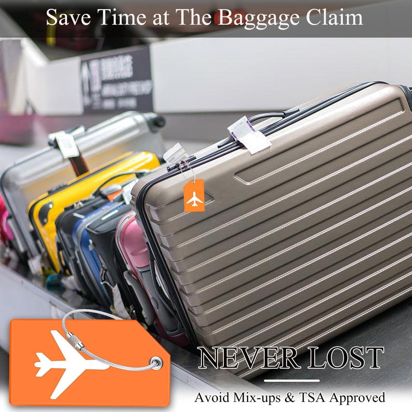 10 Pack Silicone Luggage Tag for Suitcases with Stainless Loop, Privacy Protection Travel Bag Tags Perfect to Quickly Spot Baggage Handbag (Multicolour)