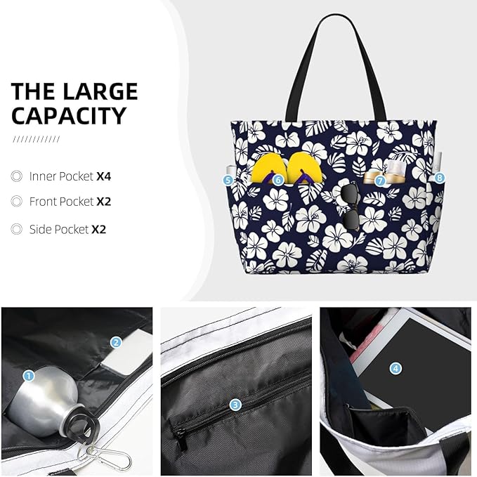 Beach Tote Bag for Women Beach Bag Waterproof and Sandproof Tote Bag with Wet Bag Large Travel Bag for Weekend Travel