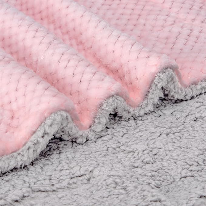 Fuzzy Sherpa Reversible Blanket for Baby, Soft Warm Cozy Coral Fleece Toddler, Infant or Newborn Reversible Blanket for Crib, Stroller, Travel, 40”×60”, Baby Pink