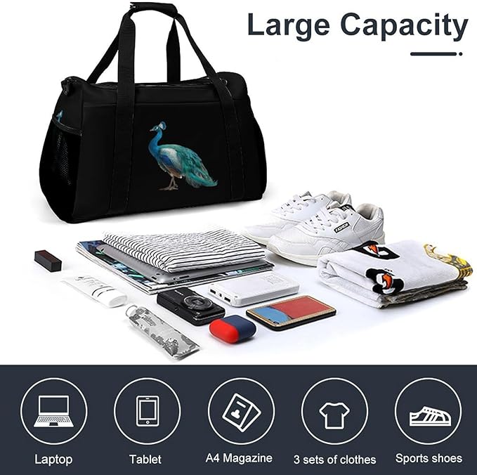 Peacock Bird Duffle Bag Gym Bag for Workout Travel Tote with Detachable Straps
