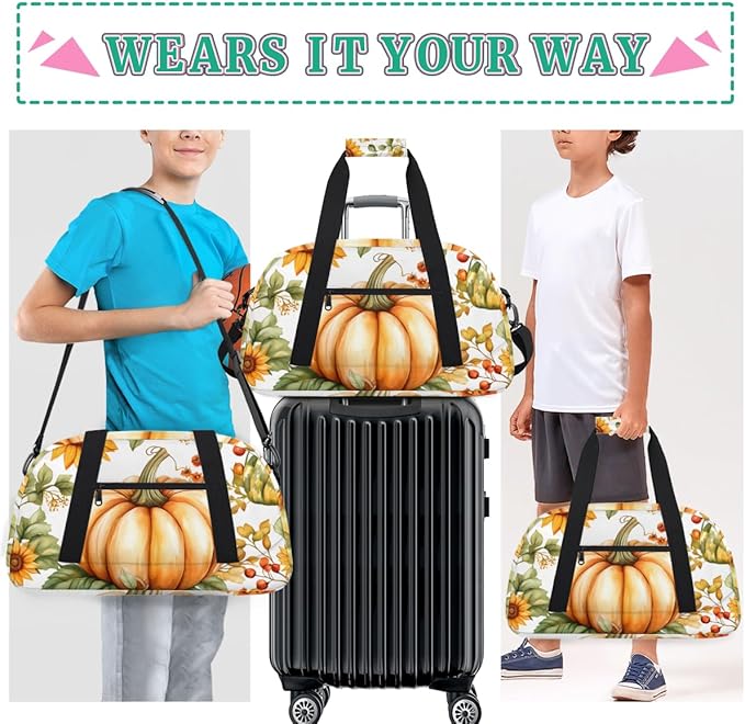 Sunflower Pumpkin Kids-Duffel-Bags Gymnastics Dance Bag Carry-On Overnight Travel Gym Lightweight Dance Sports Bags For Girls Boys Kids，