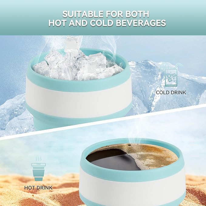 2Pcs Collapsible Cup for Traveling, Collapsible Silicone Travel Cup for Hot and 2 Drinks, Leak Proof Silicone Folding Travel Coffee Mug for Camping & Hiking, BPA Free 12oz Blue