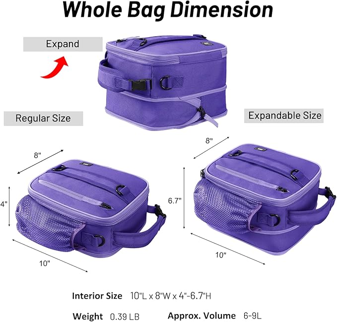 MIER Expandable Lunch Bag Insulated Lunch Box for Men to Work Travel Portable Lunchbox Bags with Shoulder Strap and Water Bottle Holder，Light Purple