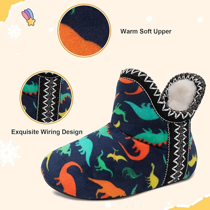 LeIsfIt Toddler Slippers Boys Girls Cozy Warm House Shoes Kids Non-slip Winter Slipper Booties Slip on Plush Lining Sock Slippers