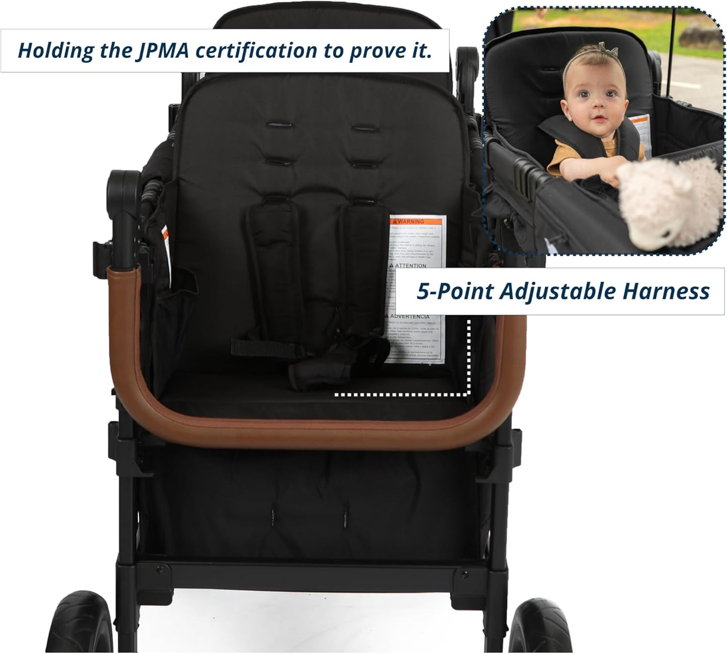 Keenz VYOO Stroller Wagon with Canopy - Foldable Design for Easy Storage, 5 Seating Positions for Kids, Enhanced Child Safety, All-Terrain Mobility, 2-Passengers, Black