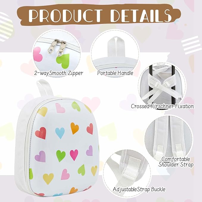 Sanwuta 4 Pcs Kids Luggage Set Rolling Suitcase Backpack U-shaped Pillow Kids Carry On Gift for Summer Travel Family Trip(20 Inch,Heart Style,White)