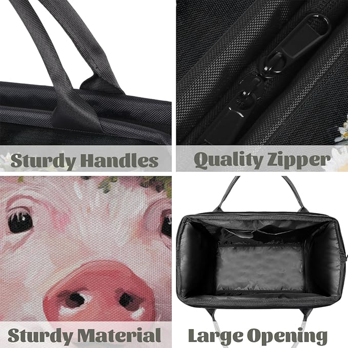 Overnight Weekender Bags for Women Men, Cute Pink Pig With White Flowers Waterproof Travel Carry On Duffel Bag, Lightweight Sports Gym Bag for Fitness, Workout, Travel
