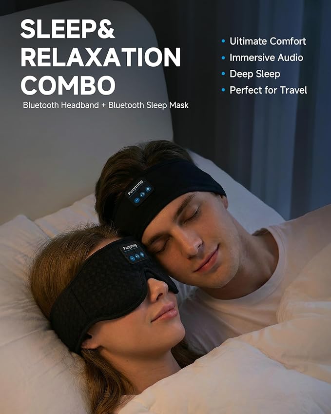 2-Pack Sleep Headphones Bluetooth 3D Sleep Mask & Wireless Headband Headphone with Ultra-Thin Speakers, Sleeping Headphones for Side Sleepers, Running, Workout, Insomniac, Travel, Gifts, Meditation