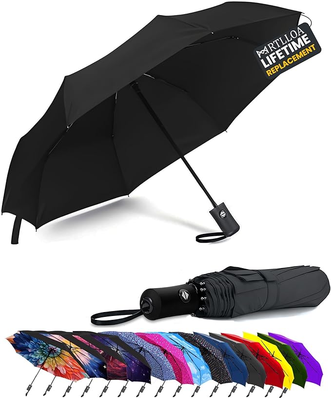 MRTLLOA 42/49 Inch Compact Travel Essentials Umbrella for Rain, Lightweight, Portable, Automatic, Strong, Waterproof Folding Umbrellas for Women, Men and Teenagers