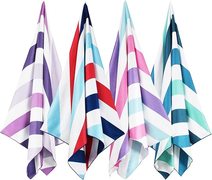 Whale Flotilla 4 Pack Quick Dry Beach Towels Oversized (35"x70"), Microfiber Sand-Free Beach Towel Set, Extra Large Compact Pool Travel Accessories, Purple/Navy/Aqua/Pink