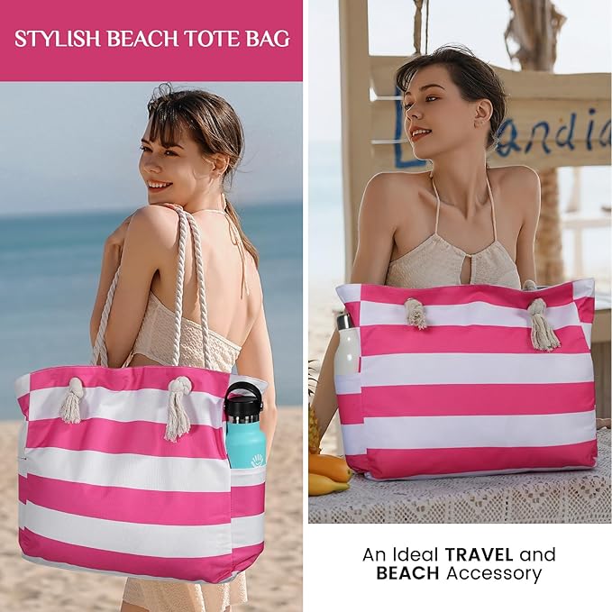 Clothirily Beach Bag for Women - Large Beach Tote Bag, Waterproof Sandproof Beach Bag with Zipper, Large Swim Pool Beach Tote