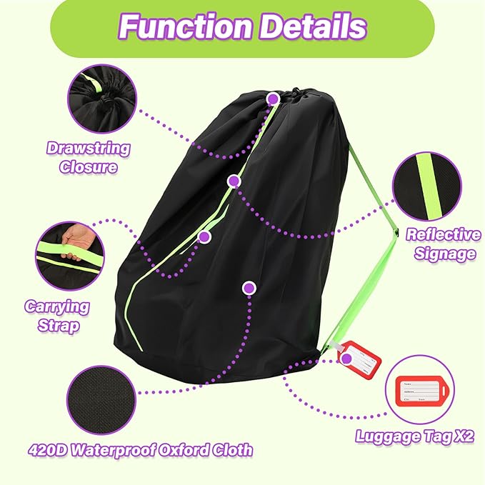 Saranna Car Seat Travel Bag for Airplane: Car Seat Bags for Air Travel Fit All Car Seats, Infant Carriers & Booster Seats,Large Car Seat Bags for Air Travel with Shoulder Straps and 2pcs Luggage Tags