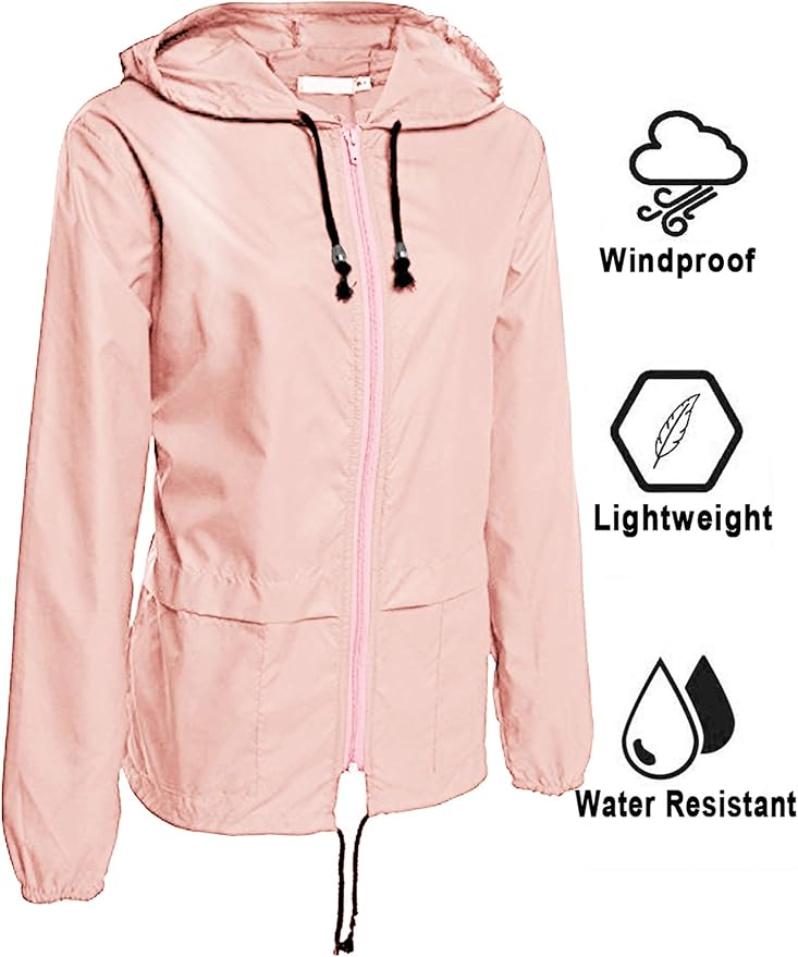 Avoogue Raincoat Women Lightweight Waterproof Rain Jackets Packable Outdoor Hooded Windbreaker