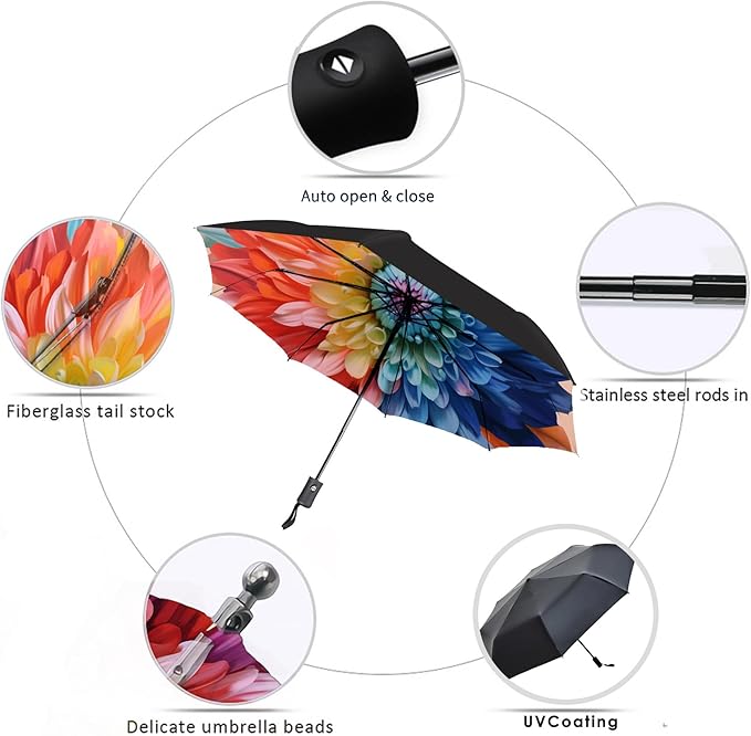 MRTLLOA 42/49 Inch Compact Travel Essentials Umbrella for Rain, Lightweight, Portable, Automatic, Strong, Waterproof Folding Umbrellas for Women, Men and Teenagers