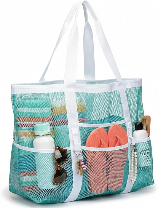 F-color Mesh Beach Bag Family - Large Tote Bag for Cruise Pool Toys Beach Vacation Essentials