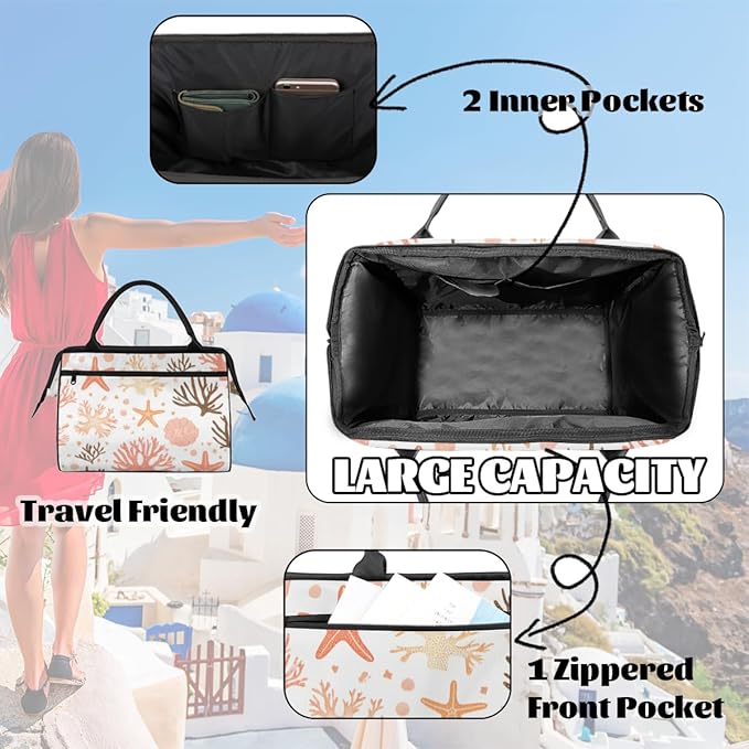 Nautical Starfish Coral Design Overnight Weekender Bag for Women Men Travel Duffel Bags Waterproof Luggage Carry on Sports Yoga Gym Bag