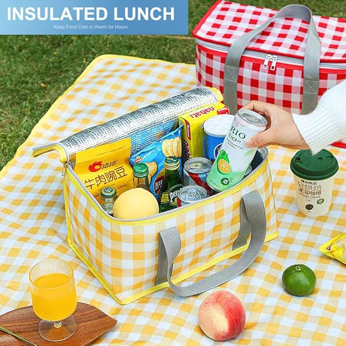 Insulated Picnic Bag Cooler Reusable, Beach Bag Cooler Bags with Zippered Top - Insulated Bag for Hot or Cold,Picnic Basket Collapsible, Picnic,Beach, Outdoor (13.8x7.9x7.9 in)