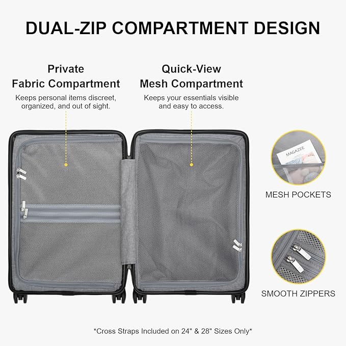 LEVEL8 Carry on Luggage Airline Approved, Small Carry-on Suitcases with Wheels, Lightweight Hardside Luminous Textured with Spinner Wheel, Tsa Lock, 18 Inch, Black