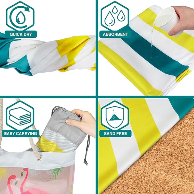 SUN CUBE Microfiber Beach Towel, Quick Dry Sand Free Beach Towel, Lightweight Compact Travel Swim Towel for Pool, Camping, Sand Resistant Packable Adult Towel - Yellow 78x35 Inches