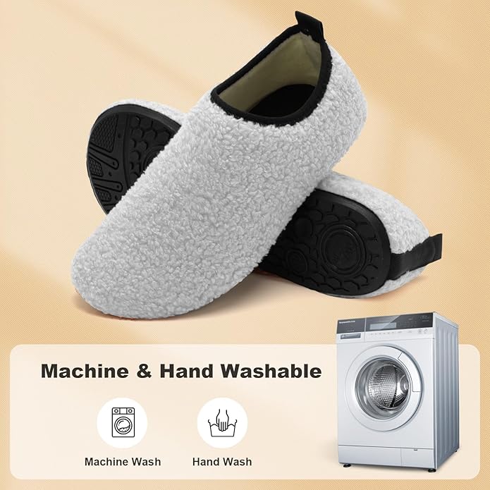 QFH Womens & Mens Cozy House Slippers - Portable Travel Shoes with Flexible Rubber Sole & Soft Velvet Lining