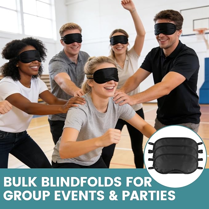 20 PCS Sleep Eye Masks Blindfolds - Light-Tight with Nose Pad & Adjustable Strap, Bulk Comfortable Breathable Party Supplies for Team Building Travel, Black Eye Cover for Women Men