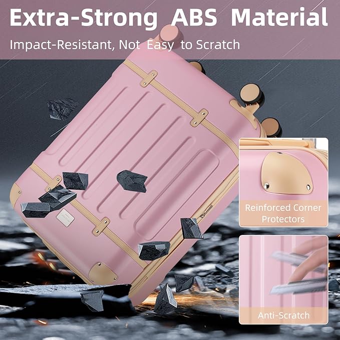 LARVENDER Luggage Sets 3 Piece Expandable Carry on Luggage 22x14x9 Airline Approved Hardshell Suitcase with Wheels TSA Lock, Lightweight Suitcase Set for Women with Travel Backpack, Light Pink
