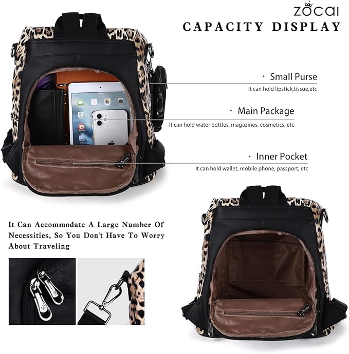 ZOCAI Backpack Purse for Women Fashion Backpack Purses PU Leather Daypacks Anti-Theft Shoulder Bag Satchel Purse