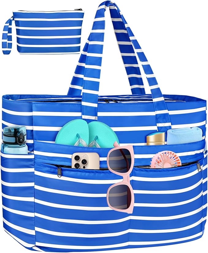 HUANLANG Extra Large Beach Bag Waterproof Beach Totes Bags for Women Men,Pool Bag with Zipper Wet Pocket